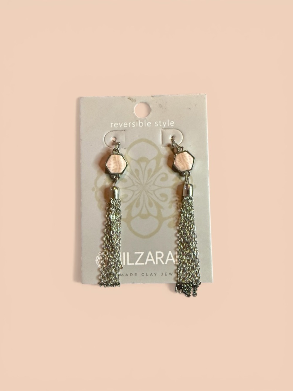 Jilzarah Blush Hexagon Tassel Drop Earrings